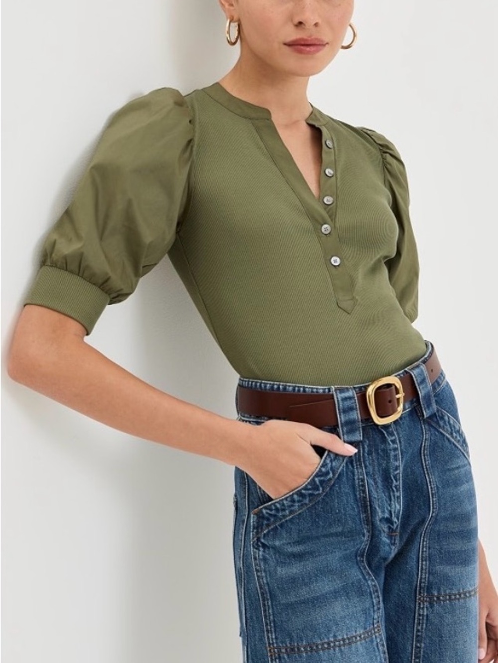 Veronica Beard Coralee Top in Stone Army